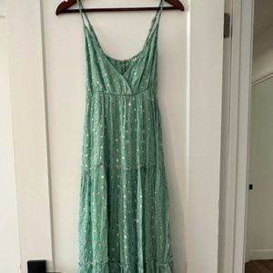 En Crème Metallic Dot Mint Green Tiered Maxi Size S